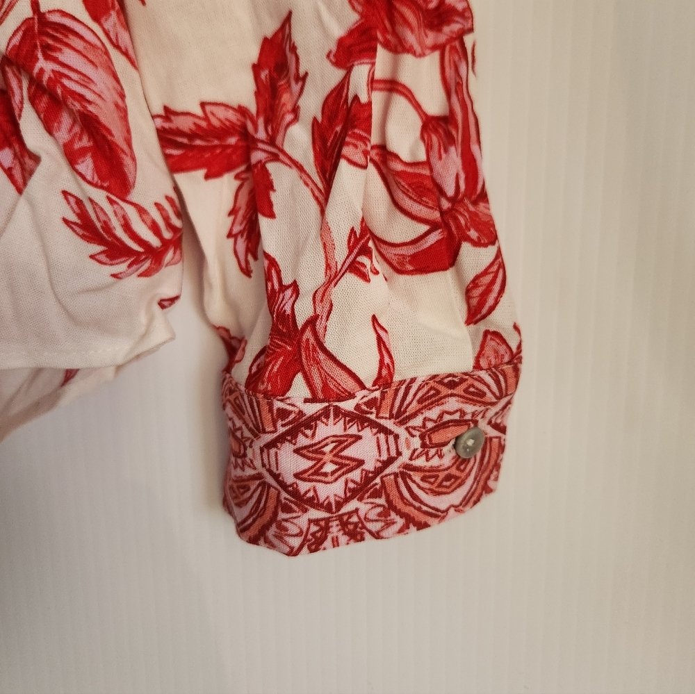 Zara NWT Red Floral Button-Up Shirt, Size Medium - Picture 3 of 6